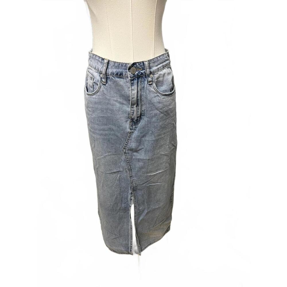 BlankNYC Classic Denim Maxi Skirt with Front Slit